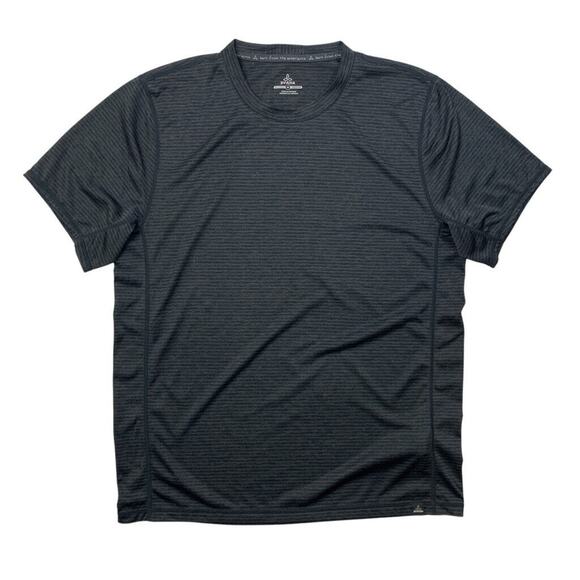 Prana T Shirt Mens M Medium Brown Black Striped Crew Neck Performance Athletic - Picture 1 of 11